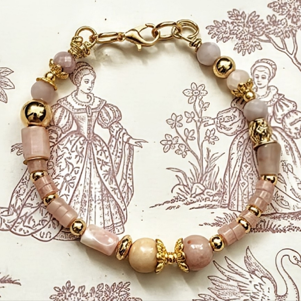 Peruvian Pink Opal In Feminine Dainty Gold Plated Bracelet